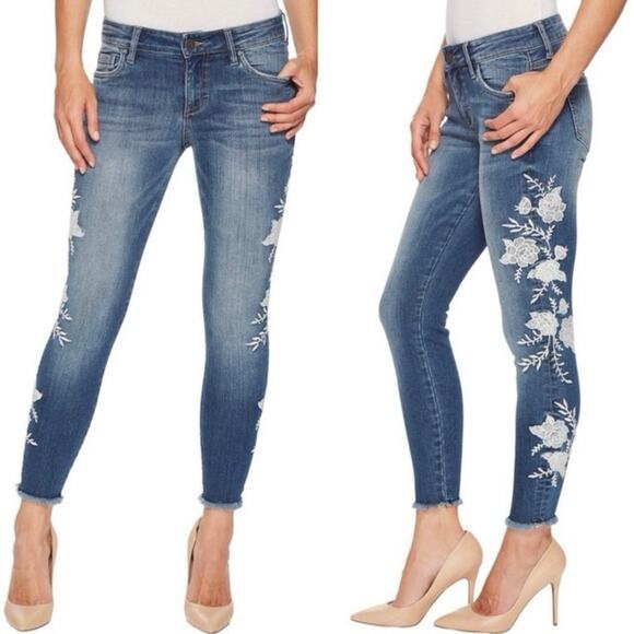 Kut from the Kloth Skinny Crochet Lace Floral Blue Jeans Women’s Size 4 - Picture 1 of 12